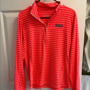 Vineyard Vines Coral Striped Quarter-Zip